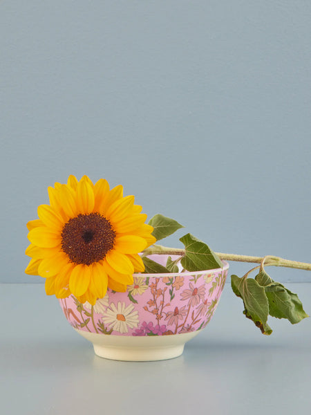 Pink Daisy Dearest Print Medium Melamine Bowl - Rice DK