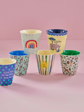 Multicolour Funky Print Small Melamine Cups - 6 Pack - Rice DK