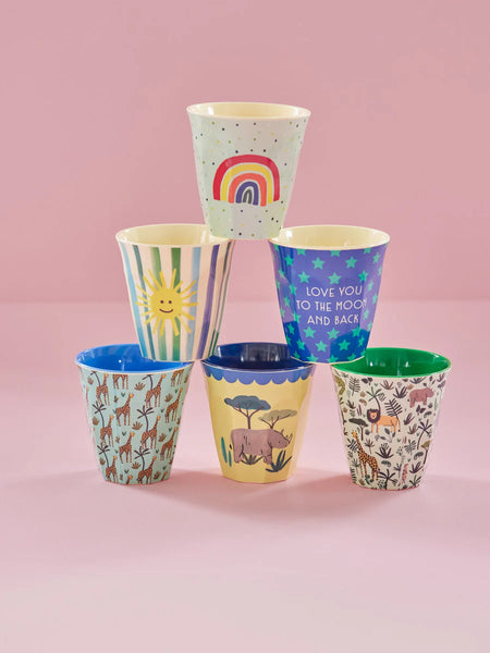 Multicolour Funky Print Small Melamine Cups - 6 Pack - Rice DK