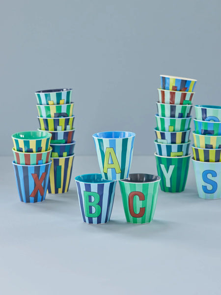 Green and Blue Stripe Melamine Cups - Rice DK