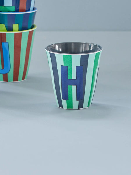 H Blue Stripe Melamine Cup - Rice DK