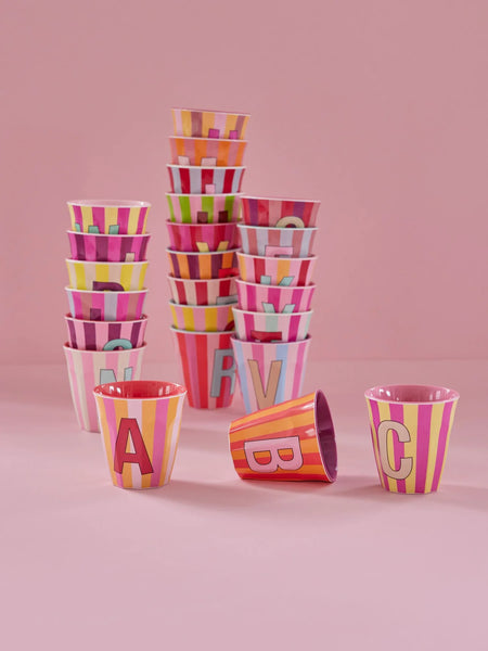 Alphabet Stripe Melamine Cups - Rice DK