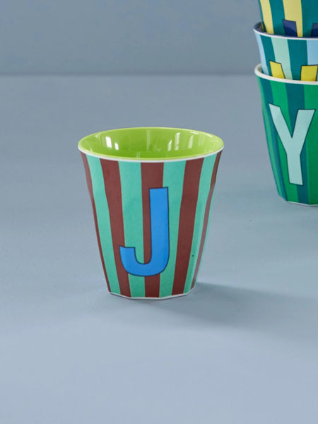 J Green Stripe Melamine Cup - Rice DK