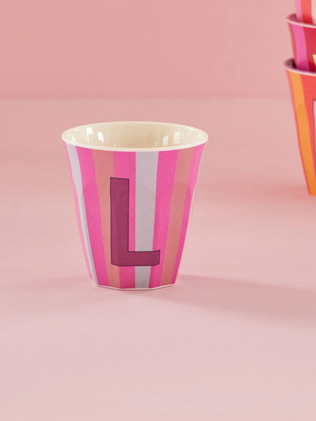 L Pink Stripe Melamine Cup - Rice DK