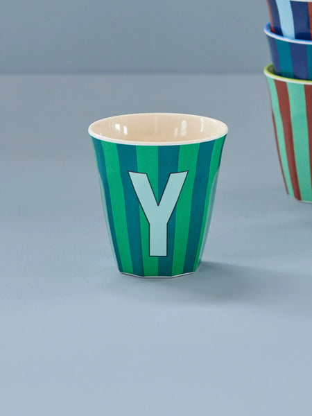 Y Green Stripe Melamine Cup - Rice DK