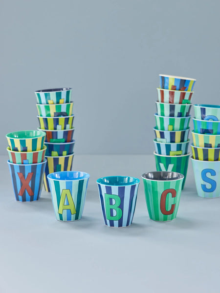 Green Stripe Melamine Cups - Rice DK