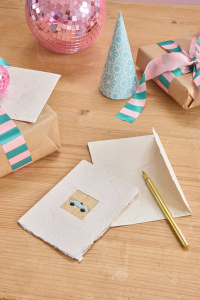 A5 Paper Card with Kids Embroidery and Envelope - Rice DK