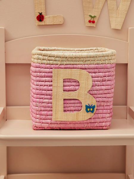 B Raffia Alphabet Sticker with Butterfly Embroidery - Rice DK