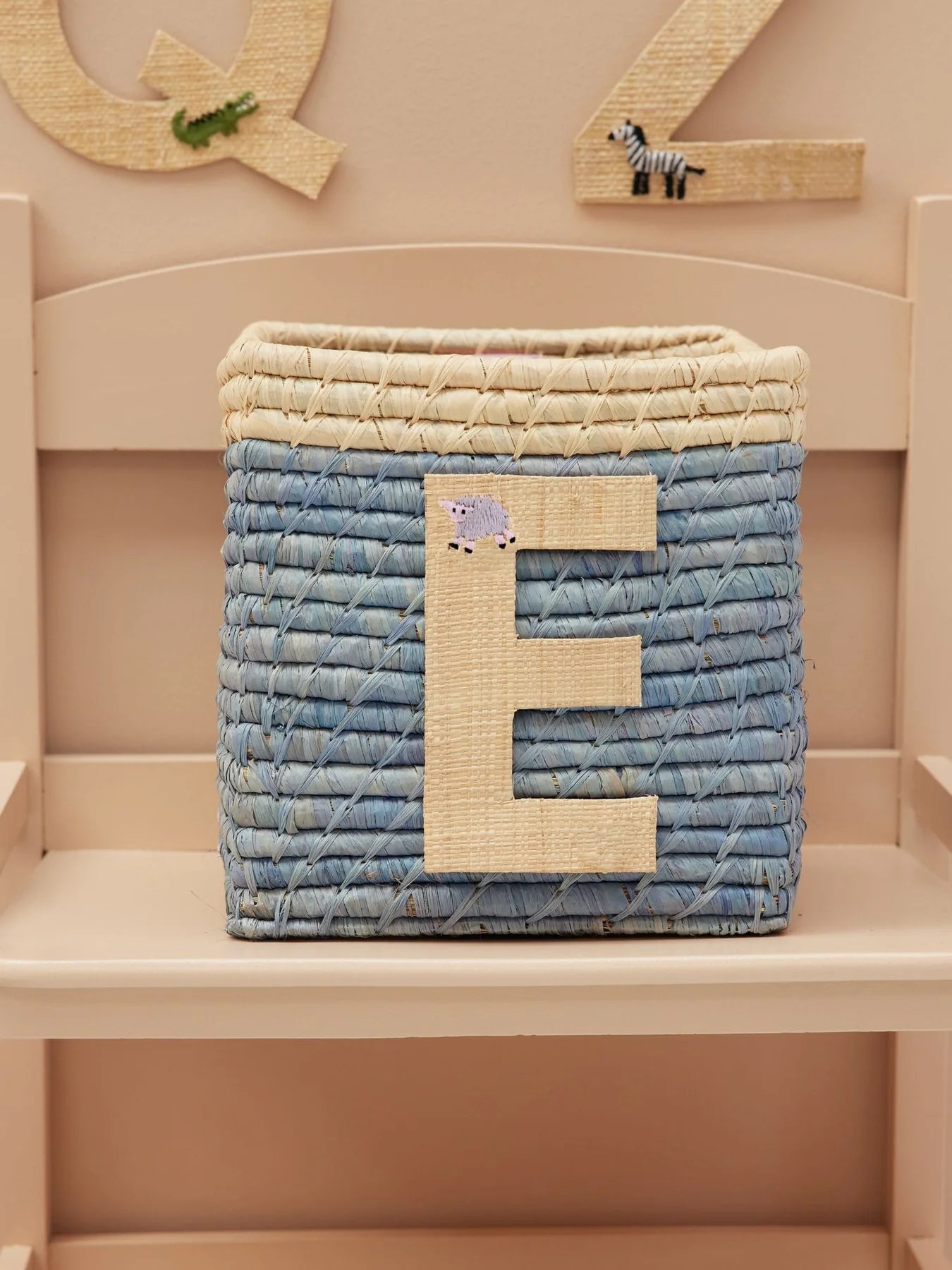 E Raffia Alphabet Sticker with Sheep Embroidery - Rice DK