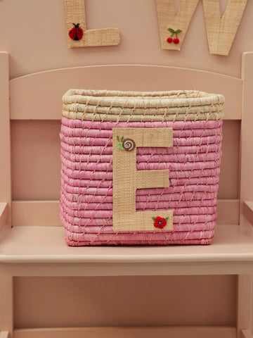 E Raffia Alphabet Sticker with Flower Embroidery - Rice DK