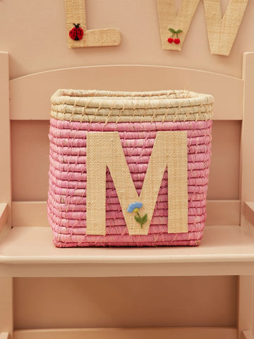 M Raffia Alphabet Sticker with Flower Embroidery - Rice DK