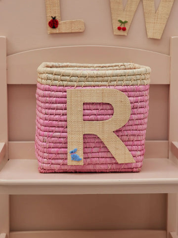 R Raffia Alphabet Sticker with Rabbit Embroidery - Rice DK