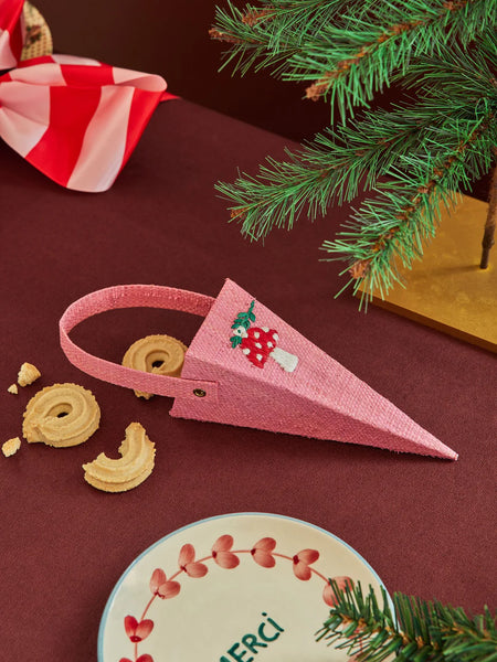 Pink Mushroom Embroidery Small Raffia Christmas Ornament - Rice DK