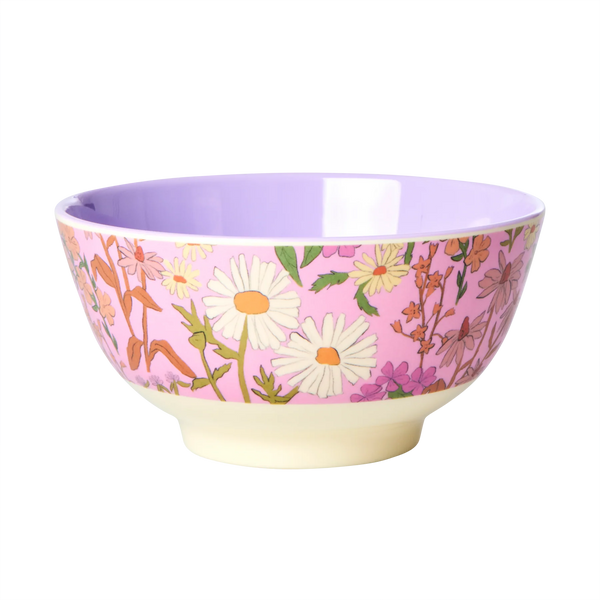 Pink Daisy Dearest Print Medium Melamine Bowl - Rice DK