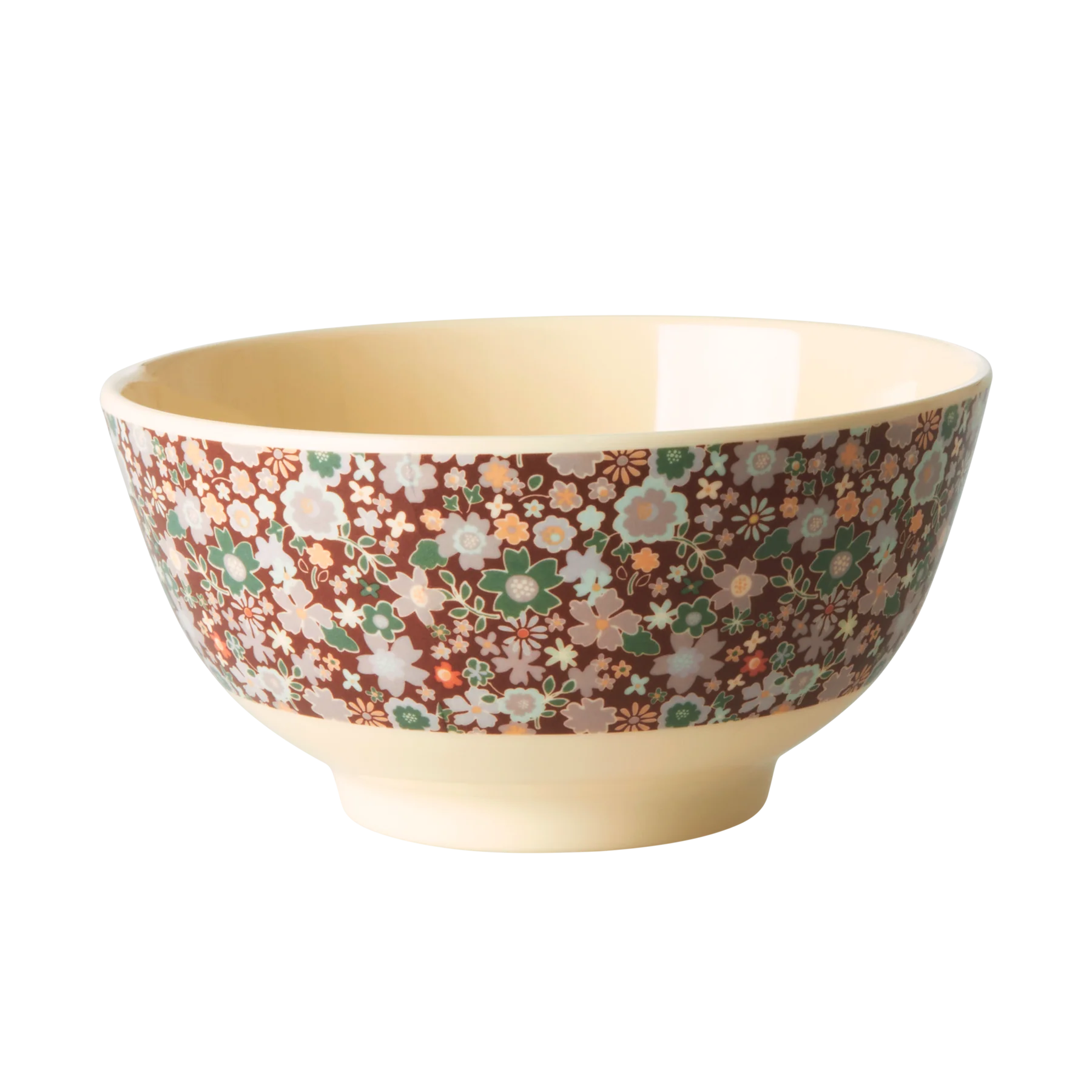 Brown Fall Floral Print Medium Melamine Bowl - Rice DK