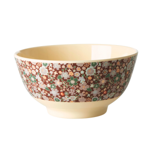 Brown Fall Floral Print Medium Melamine Bowl - Rice DK