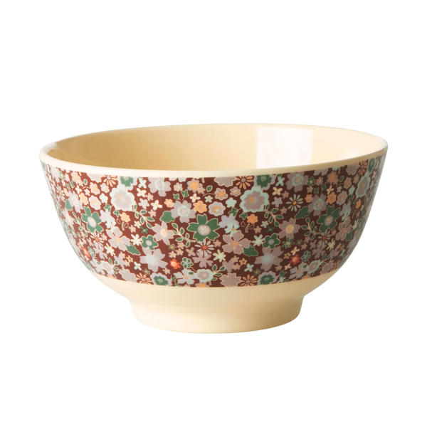 Brown Fall Floral Print Medium Melamine Bowl - Rice DK