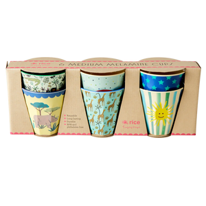 Multicolour Funky Print Small Melamine Cups - 6 Pack - Rice DK