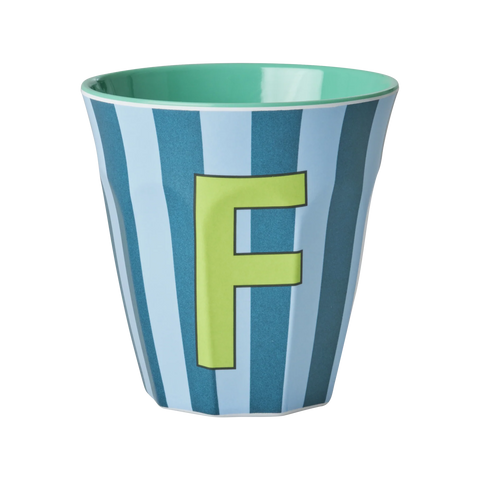 F Blue Stripe Melamine Cup - Rice DK