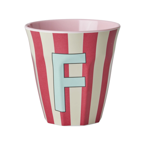 F Pink Stripe Melamine Cup - Rice DK