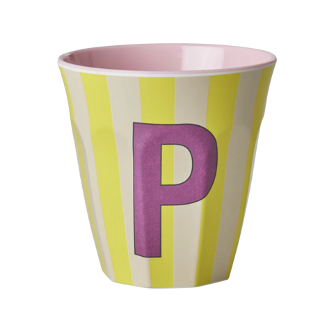 P Pink Stripe Melamine Cup - Rice DK