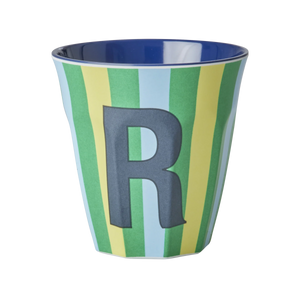 R Blue Stripe Melamine Cup - Rice DK