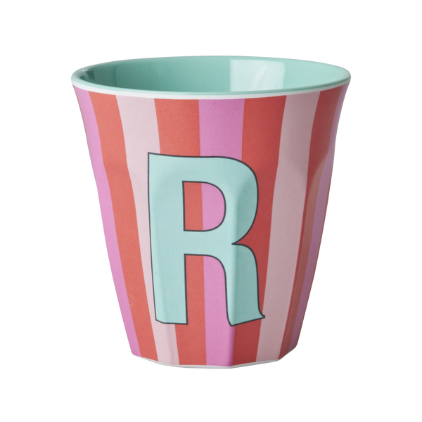 R Pink Stripe Melamine Cup - Rice DK