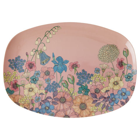 Soft Pink Flower Collage Melamine Rectangular Plate, Large - Rice DK