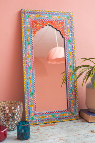 Highly Decorative Arched Wooden Mirror with Mehandi Work - Ian Snow