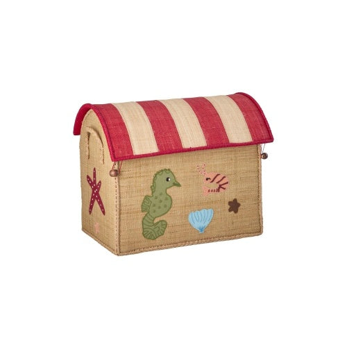 Toy storage box with underwater theme against a white background