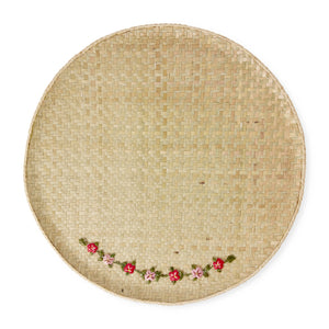 Large Flower Vine Raffia Round Tray - Rice DK