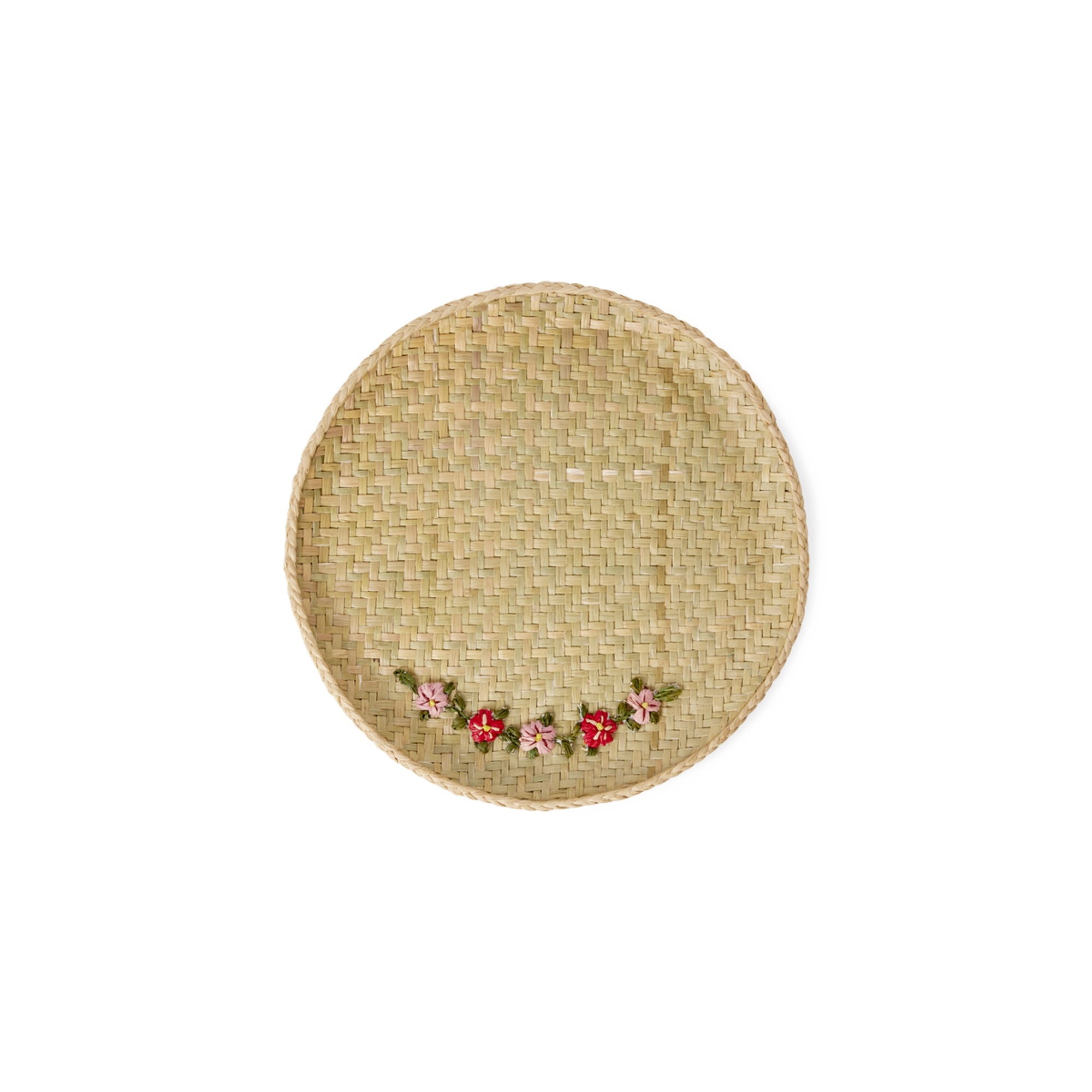 Small Flower Vine Raffia Round Tray - Rice DK