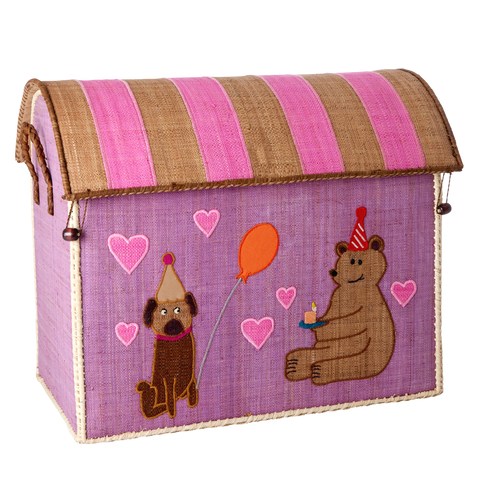 Large Soft Pink Party Animal Raffia Play & Toy Storage Basket - Rice DK