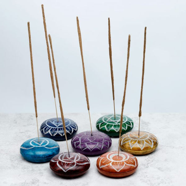 Carved Soapstone Chakra Pebble Ashcatcher Incense Stick Burner - Chakra