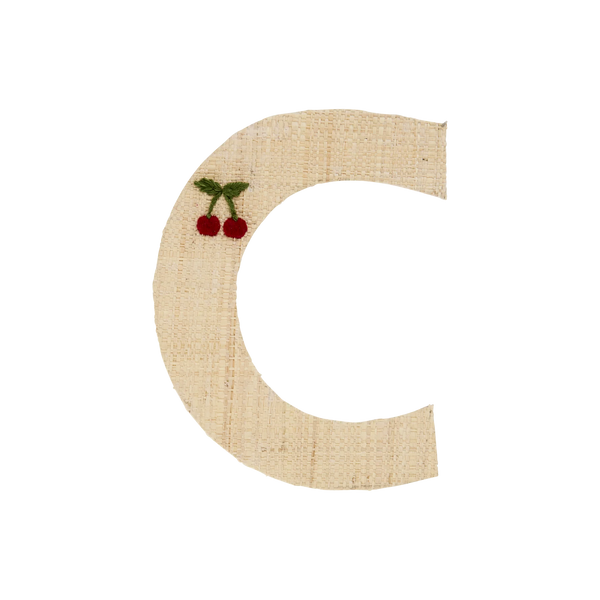 C Raffia Sticker with Cherry Embroidery - Rice DK