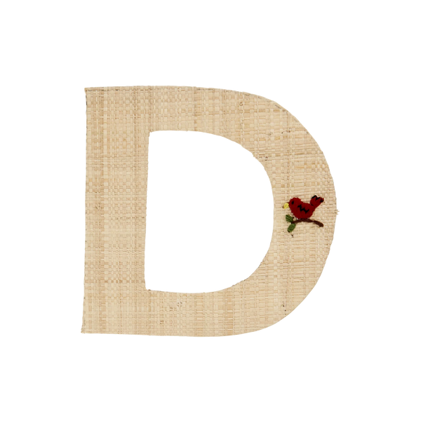 D Raffia Alphabet Sticker with Bird Embroidery - Rice DK