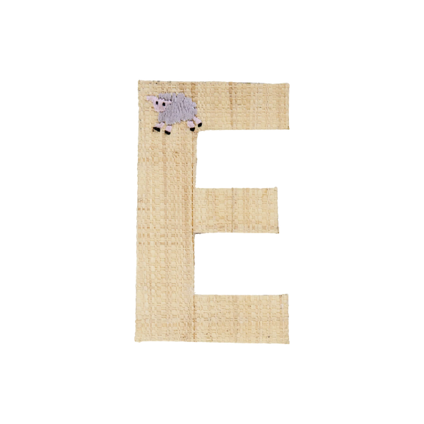 E Raffia Alphabet Sticker with Sheep Embroidery - Rice DK