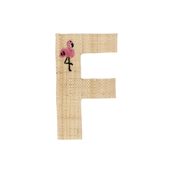 F Raffia Sticker with Flamingo Embroidery - Rice DK