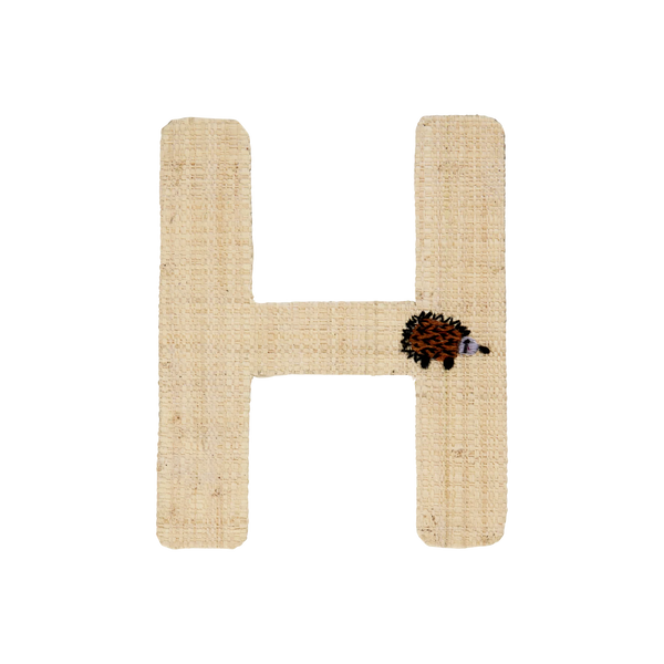 H Raffia Alphabet Sticker with Hedgehog Embroidery - Rice DK