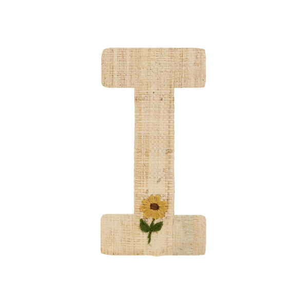 I Raffia Alphabet Sticker with Yellow Flower Embroidery - Rice DK