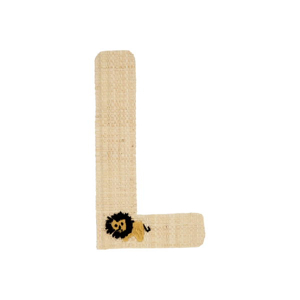 L Raffia Alphabet Sticker with Lion Embroidery - Rice DK