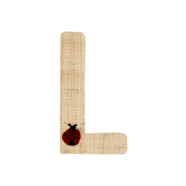 L Raffia Alphabet Sticker with Ladybird Embroidery - Rice DK