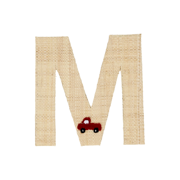 M Raffia Alphabet Sticker with Van Embroidery - Rice DK