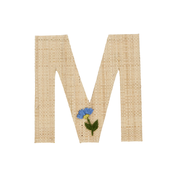 M Raffia Alphabet Sticker with Flower Embroidery - Rice DK