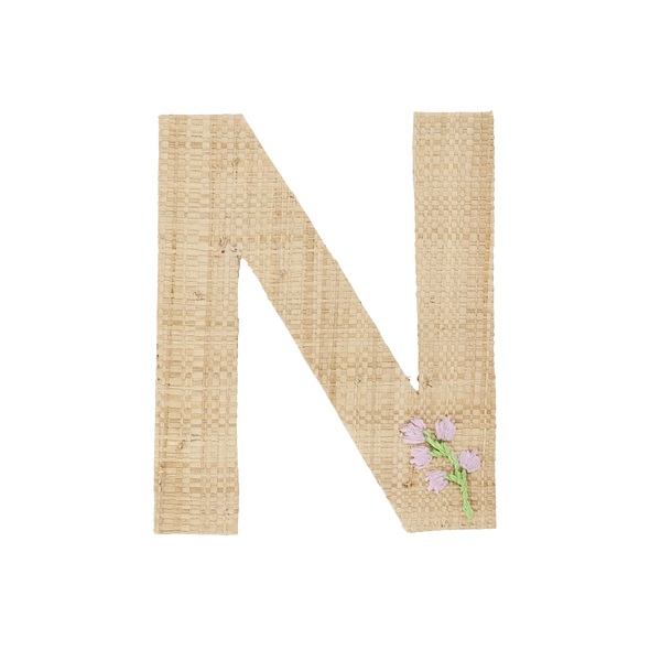 N Raffia Alphabet Sticker with Flowers Embroidery - Rice DK