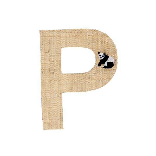 P Raffia Alphabet Sticker with Panda Embroidery - Rice DK