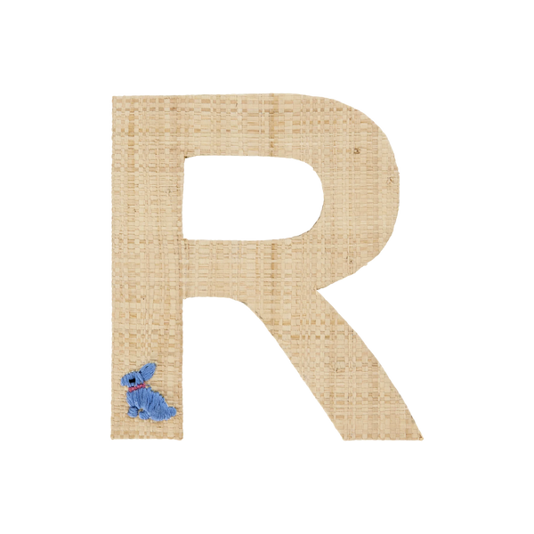 R Raffia Alphabet Sticker with Rabbit Embroidery - Rice DK