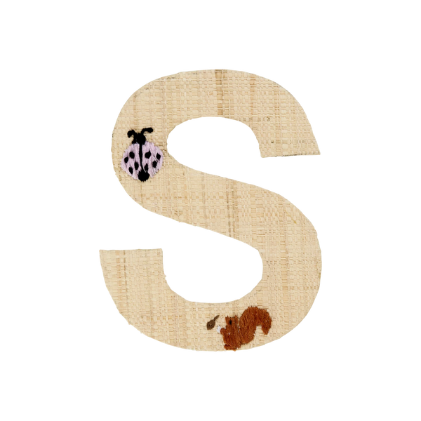 S Raffia Alphabet Sticker with Squirrel Embroidery - Rice DK