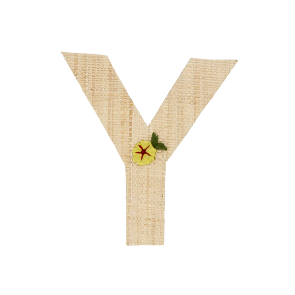 Y Raffia Alphabet Sticker with Flower Embroidery - Rice DK