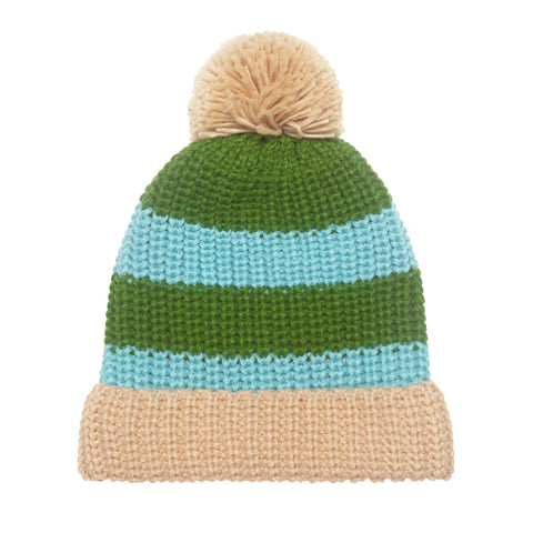 Cosy Striped Knitted Hat Green - Rockahula